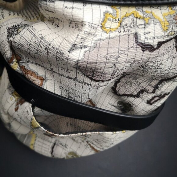 Michi "Retired" Gina Demi Shell Old World Map Lined Handbag w/ Woven Handles - Picture 10 of 12